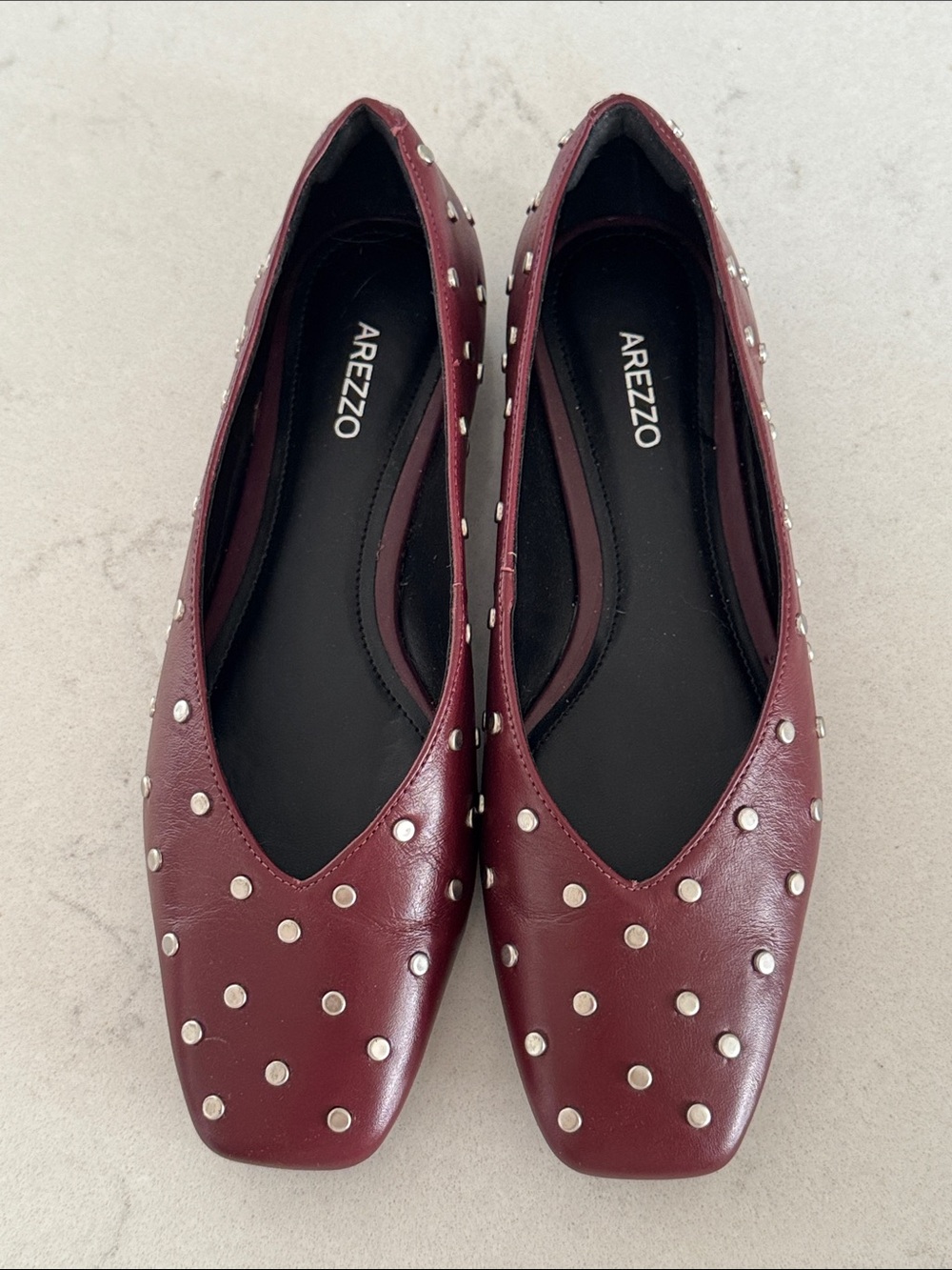 Arezzo Women's Burgundy Studded Leather Flats